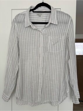 Lucky Brand Striped Button Down Cotton Modal Lightweight Top Classic Casual Chic